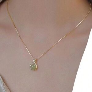 Gold Teardrop Pendant Necklace with Gemstone